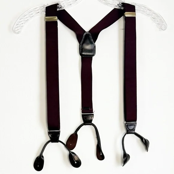 Classic Burgundy Braces with Elastic Straps, Leather Button Straps - Picture 1 of 11
